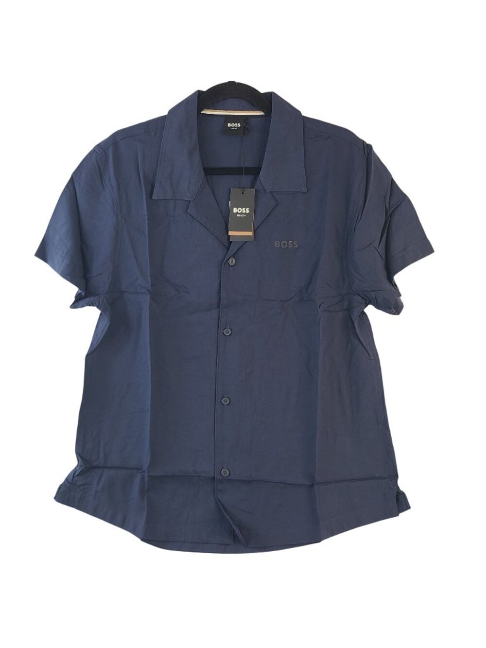 NEW Boss Men's Navy Solid Beach Shirt Sz S Short Sleeve Button-Up